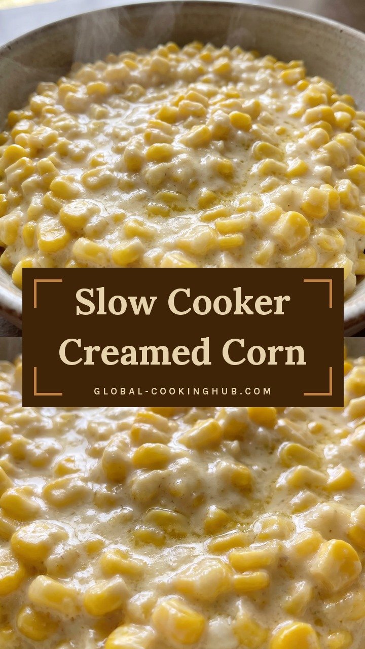 Golden corn kernels coated in a glossy, creamy sauce with melted cream cheese and butter, dotted with soft pale curds.