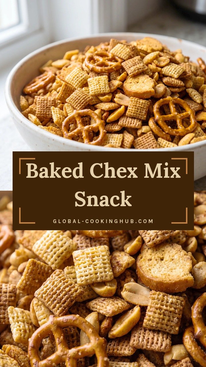 Golden-brown Rice Chex, Wheat Chex, mini pretzel twists, bagel chip pieces, and peanuts tossed together in a dry, crisp, seasoned snack mix.