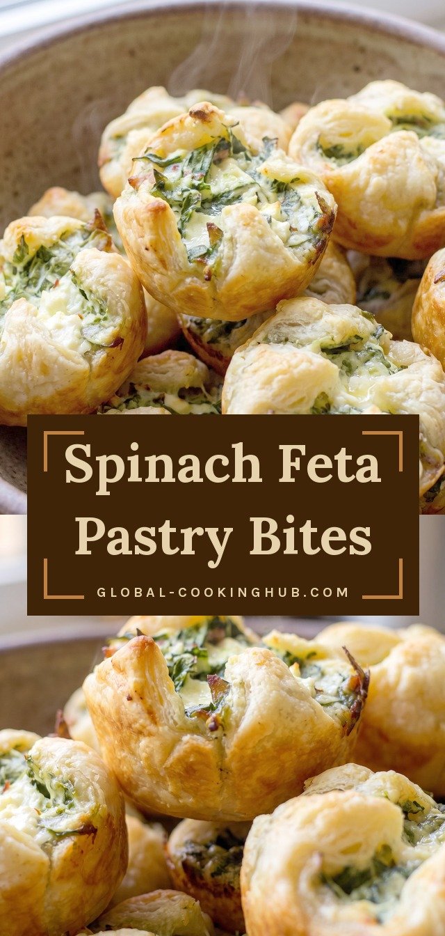 Golden puffed pastry bites filled with creamy spinach, crumbled white feta, and bacon bits, with flaky browned tops.