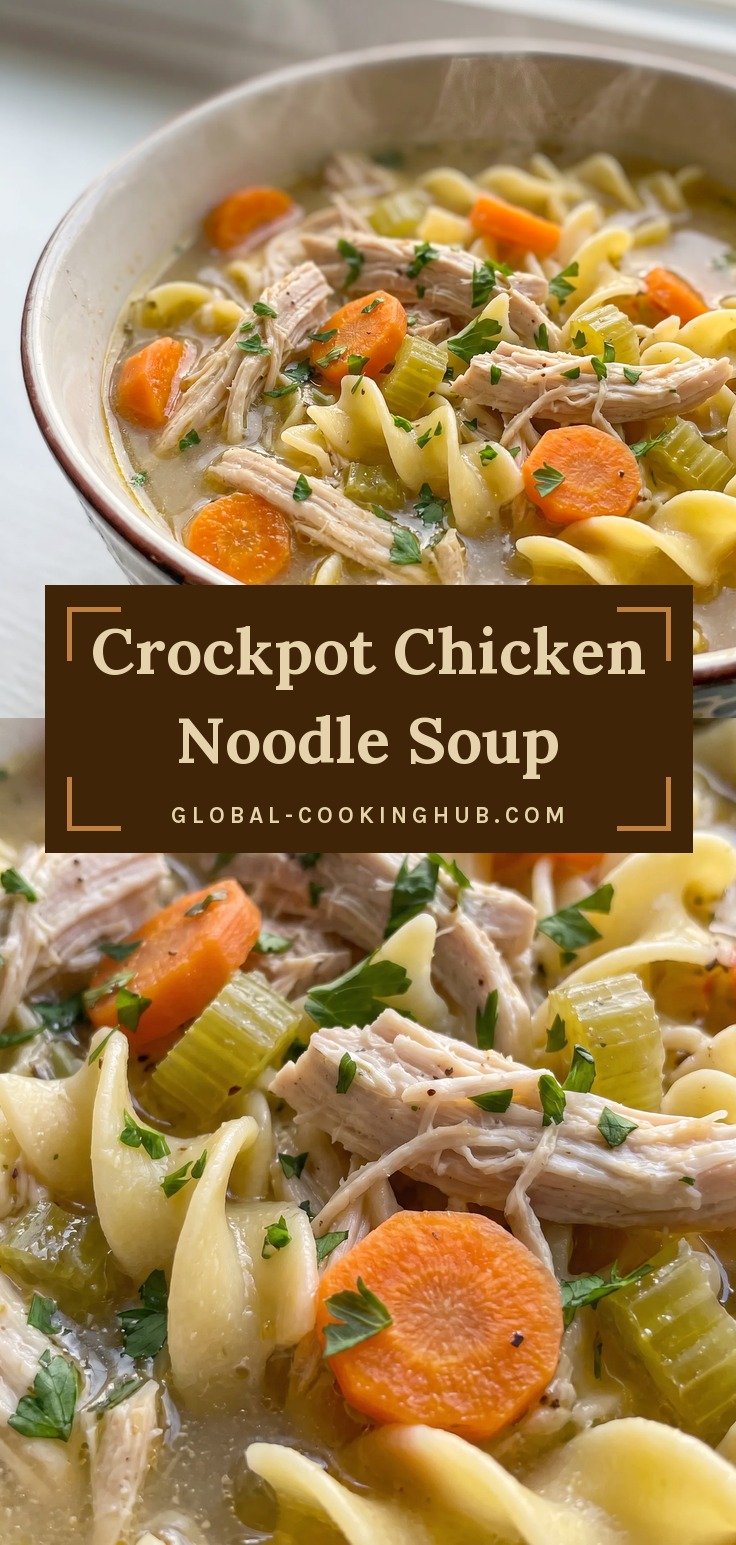 Bowl of chicken noodle soup with egg noodles, shredded chicken, carrots and celery.