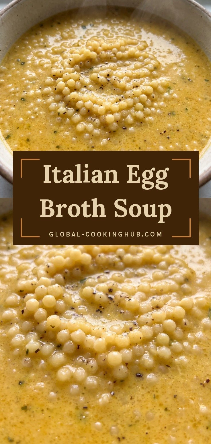 Bowl of golden broth filled with tiny round pasta and flecks of black pepper and herbs.