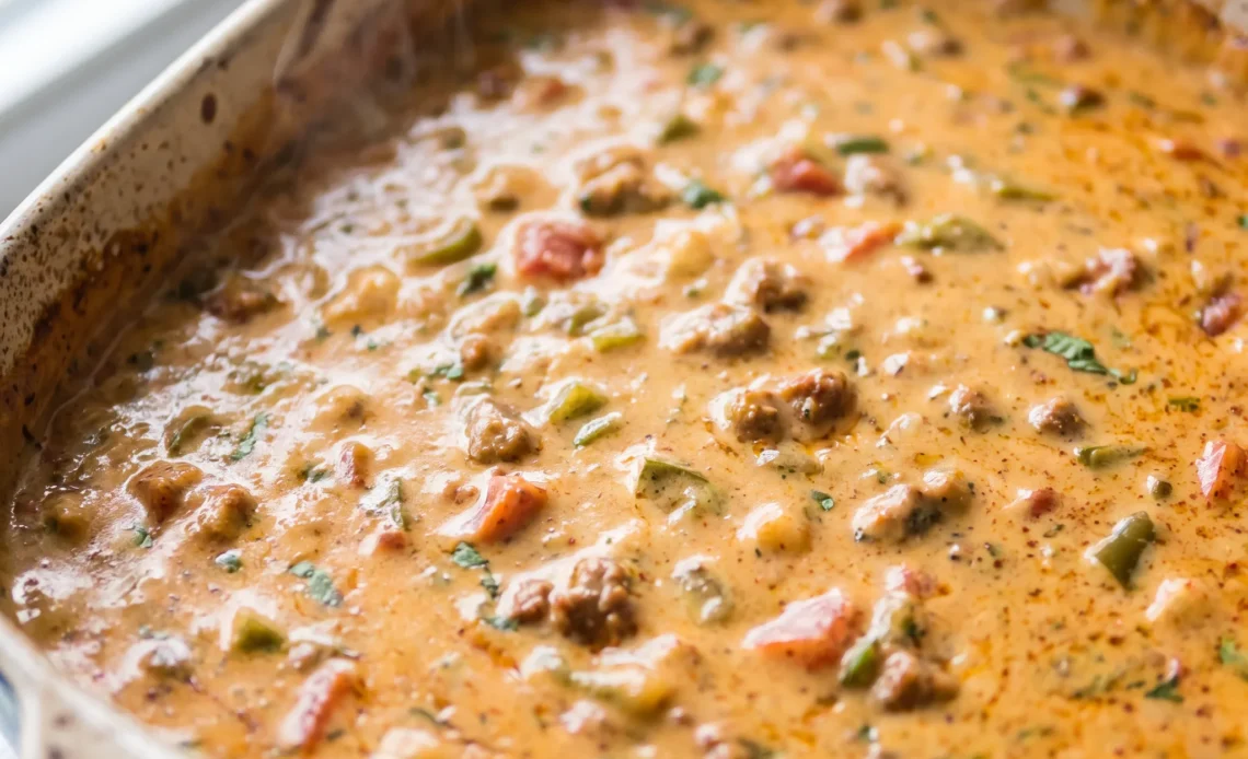 Smoked queso dip with melted cheddar, pepper jack, Velveeta and cream cheese, topped with chorizo, Rotel, jalapenos and green chiles.